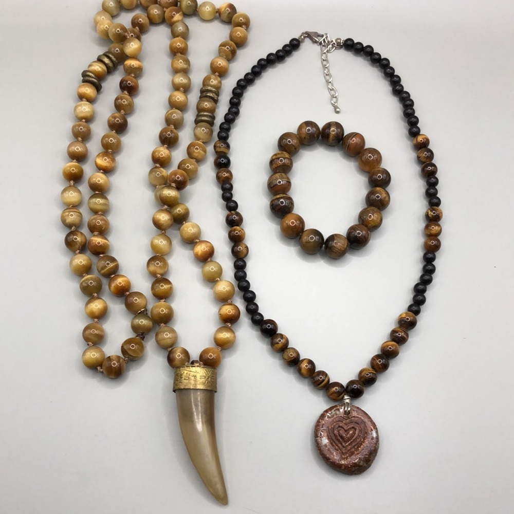 Curated festival look bundle tiger's eye necklaces, free bracelet-boho-statement